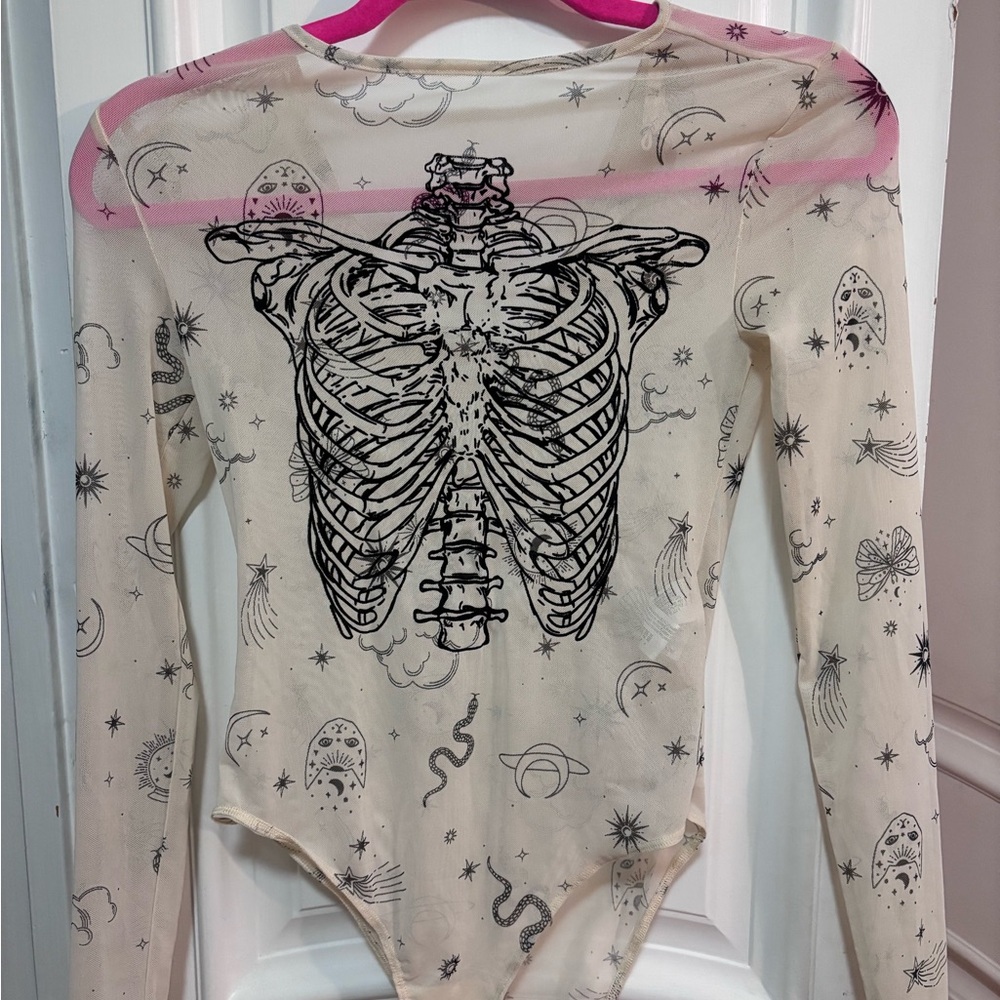 Skeleton Print Sheer Bodysuit